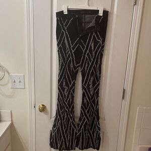 Black and White Patterned Flare Pants
